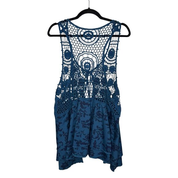 Denim 24/7 Women’s Large Crochet Top Blue Open Front Tie Whimsigoth Fairy Y2K - Picture 2 of 8